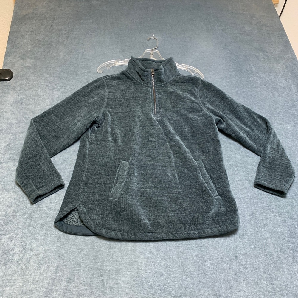 32 Degrees Heat Shirt Womens Medium Green Quarter Zip Fleece Lined Textured Soft